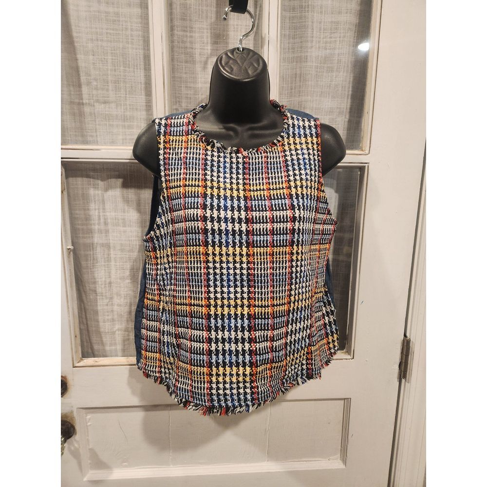 Zara Multi Colored Plaid‎ Sleeve Blouse Women's Size Small